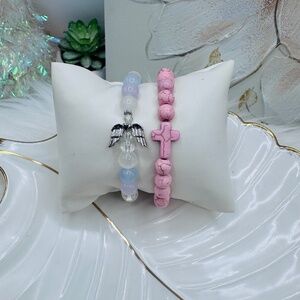 Angel Wing and Cross Beaded Bracelet Set